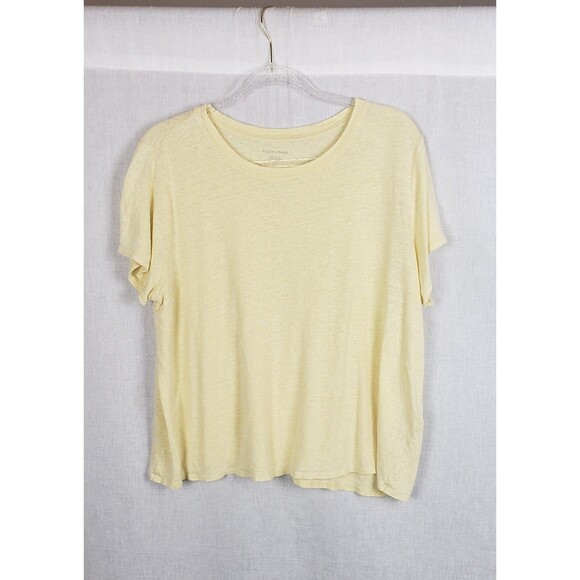 Eileen Fisher Shirt L Butter Yellow Short Sleeve Slub Knit Lightweight Tee Top - Picture 1 of 4